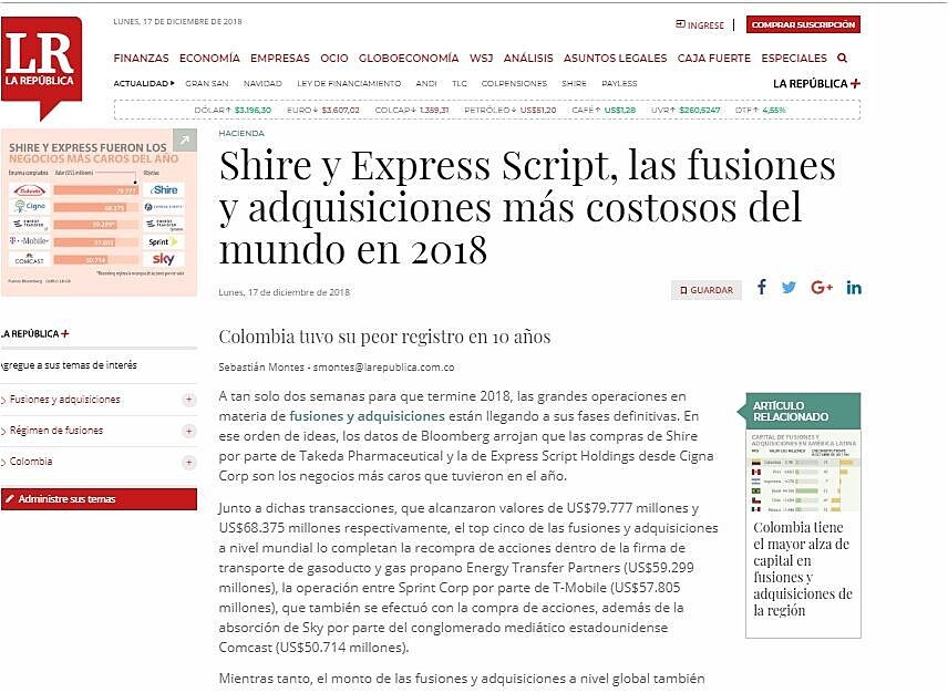 Shire y Express Script, las fusiones y adquisiciones ms costosas del mundo en 2018